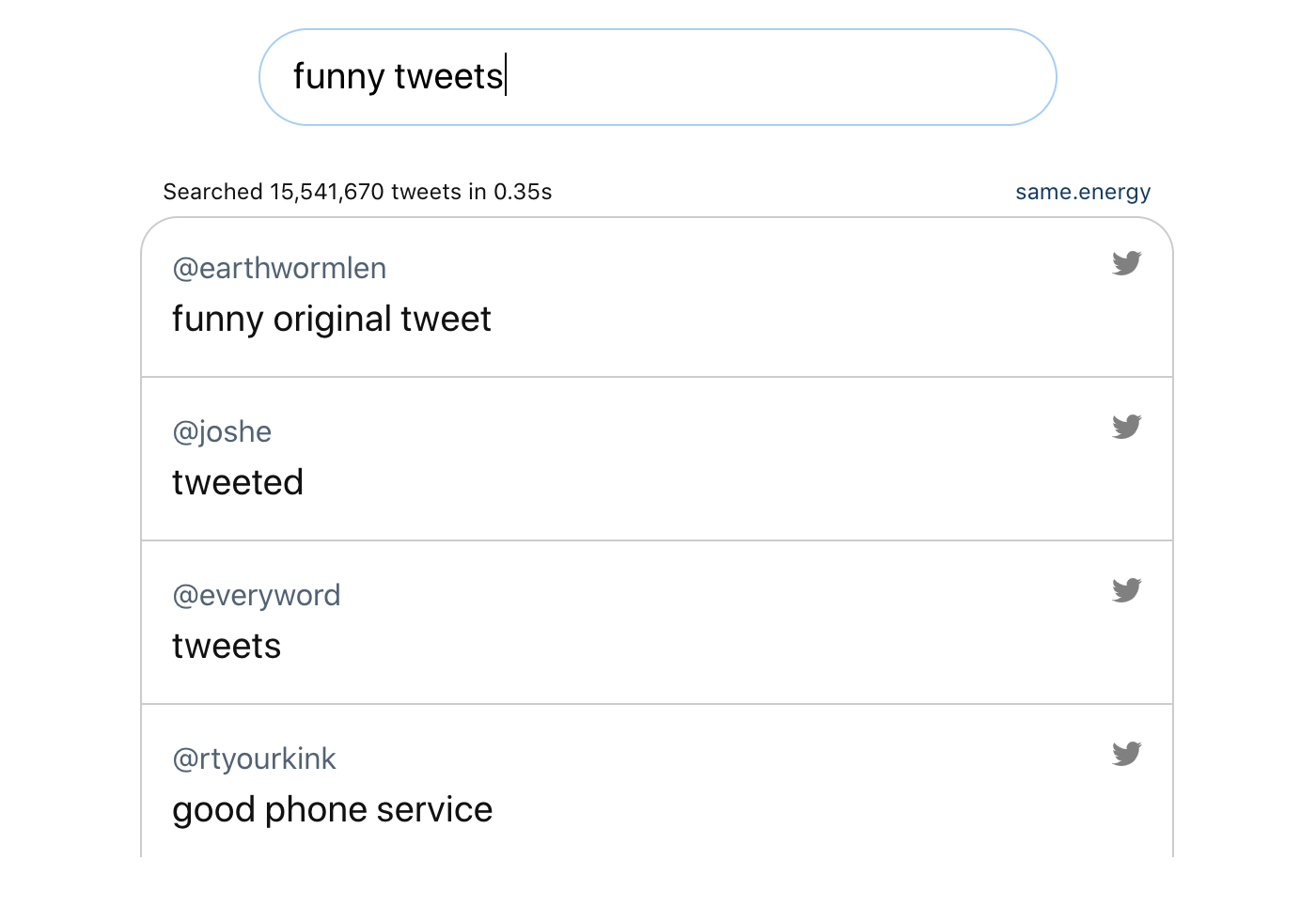The top results are 'funny original tweet' and 'tweeted'.